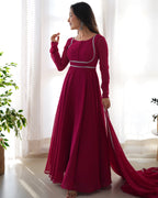 Teeya Creation Black Color Faux Georgette Anarkali Gown With Pants And Dupatta