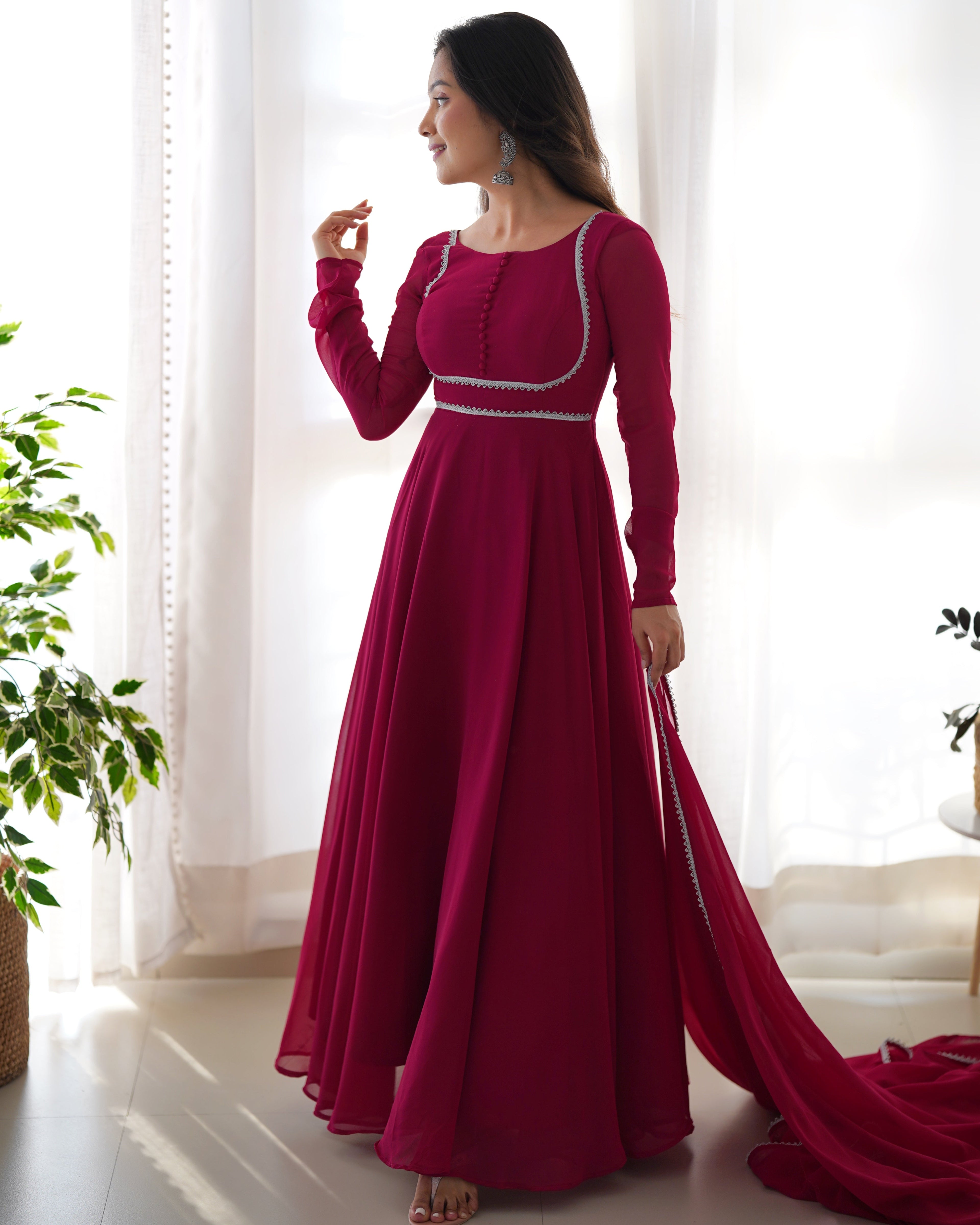 Teeya Creation Black Color Faux Georgette Anarkali Gown With Pants And Dupatta