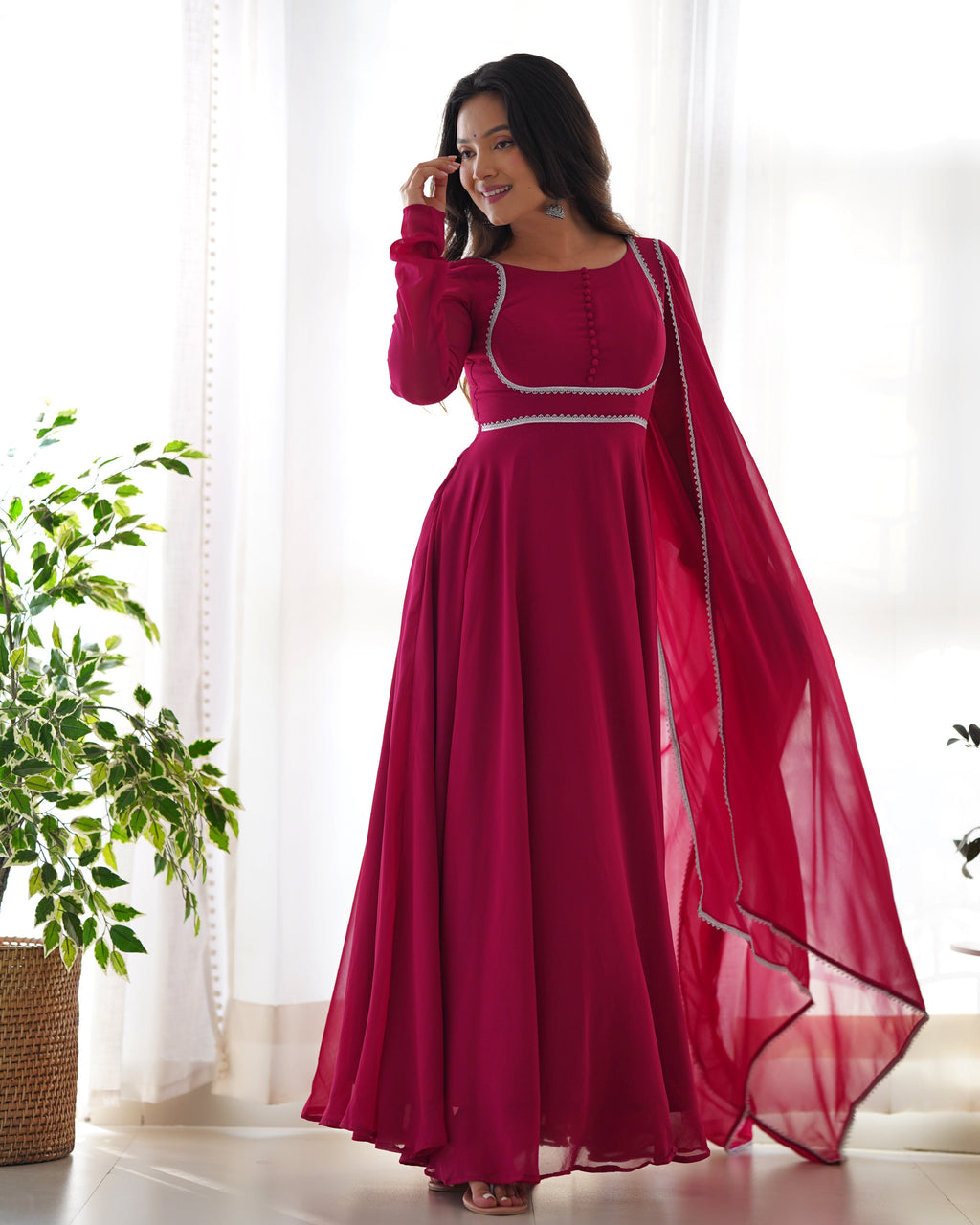 Teeya Creation Black Color Faux Georgette Anarkali Gown With Pants And Dupatta