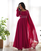 Teeya Creation Black Color Faux Georgette Anarkali Gown With Pants And Dupatta