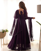 Teeya Creation Wine Color Faux Georgette Anarkali Gown With Pants And Dupatta