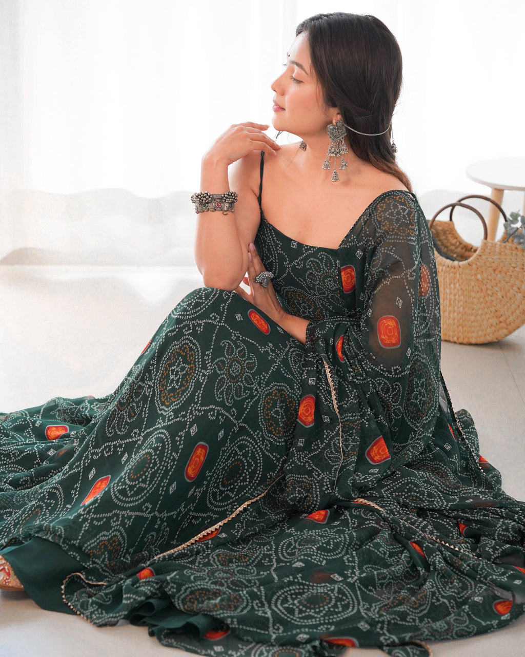 Teeya Creation Green Color Digital Print Soft Chiffon Anarkali With Dupatta