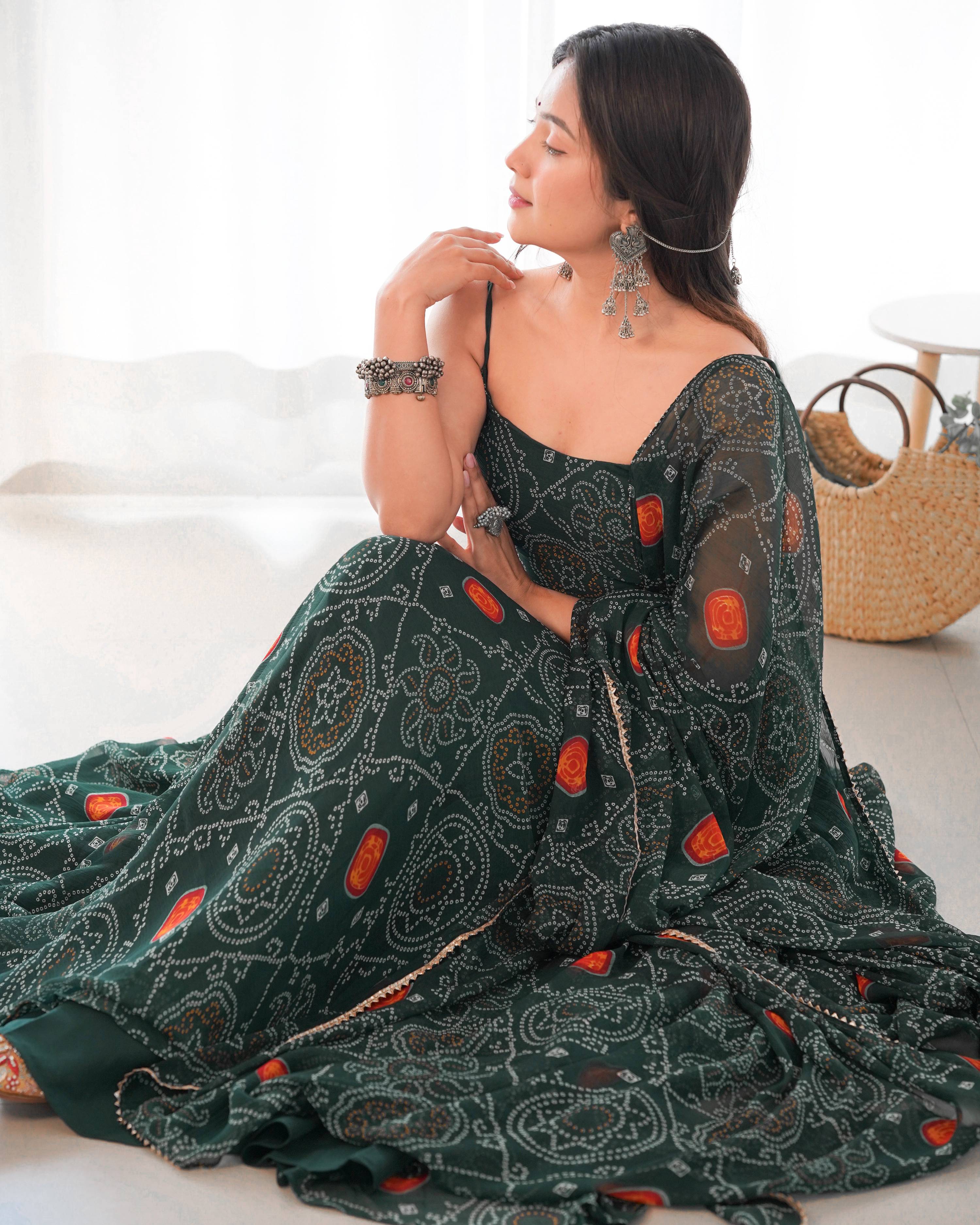Teeya Creation Green Color Digital Print Soft Chiffon Anarkali With Dupatta