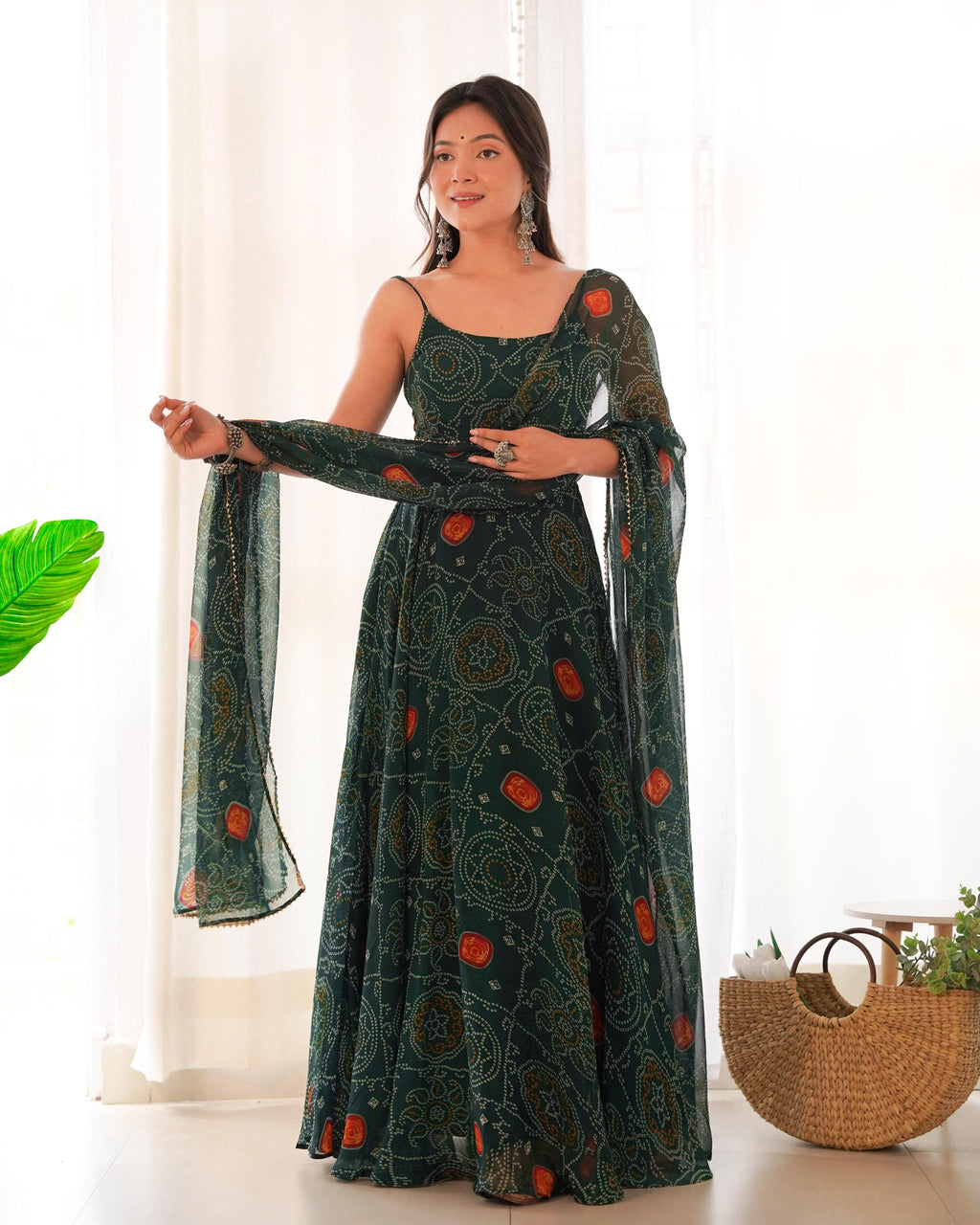 Teeya Creation Green Color Digital Print Soft Chiffon Anarkali With Dupatta