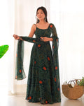 Teeya Creation Green Color Digital Print Soft Chiffon Anarkali With Dupatta