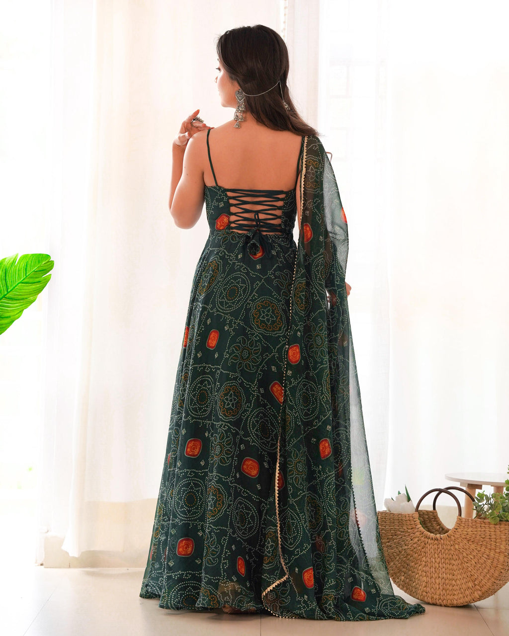 Teeya Creation Green Color Digital Print Soft Chiffon Anarkali With Dupatta