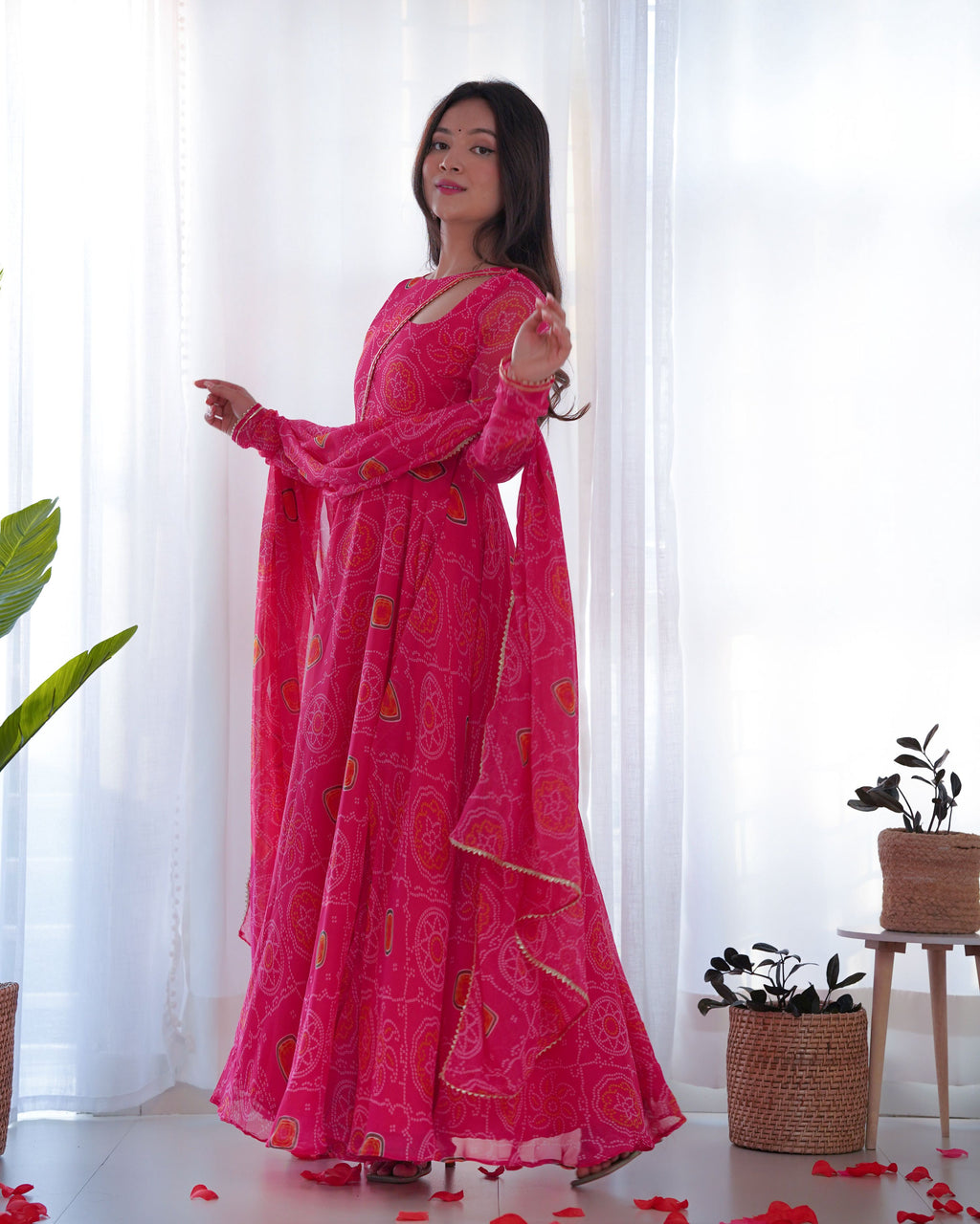 Teeya Creation Green Color Digital Print Soft Chiffon Anarkali With Dupatta
