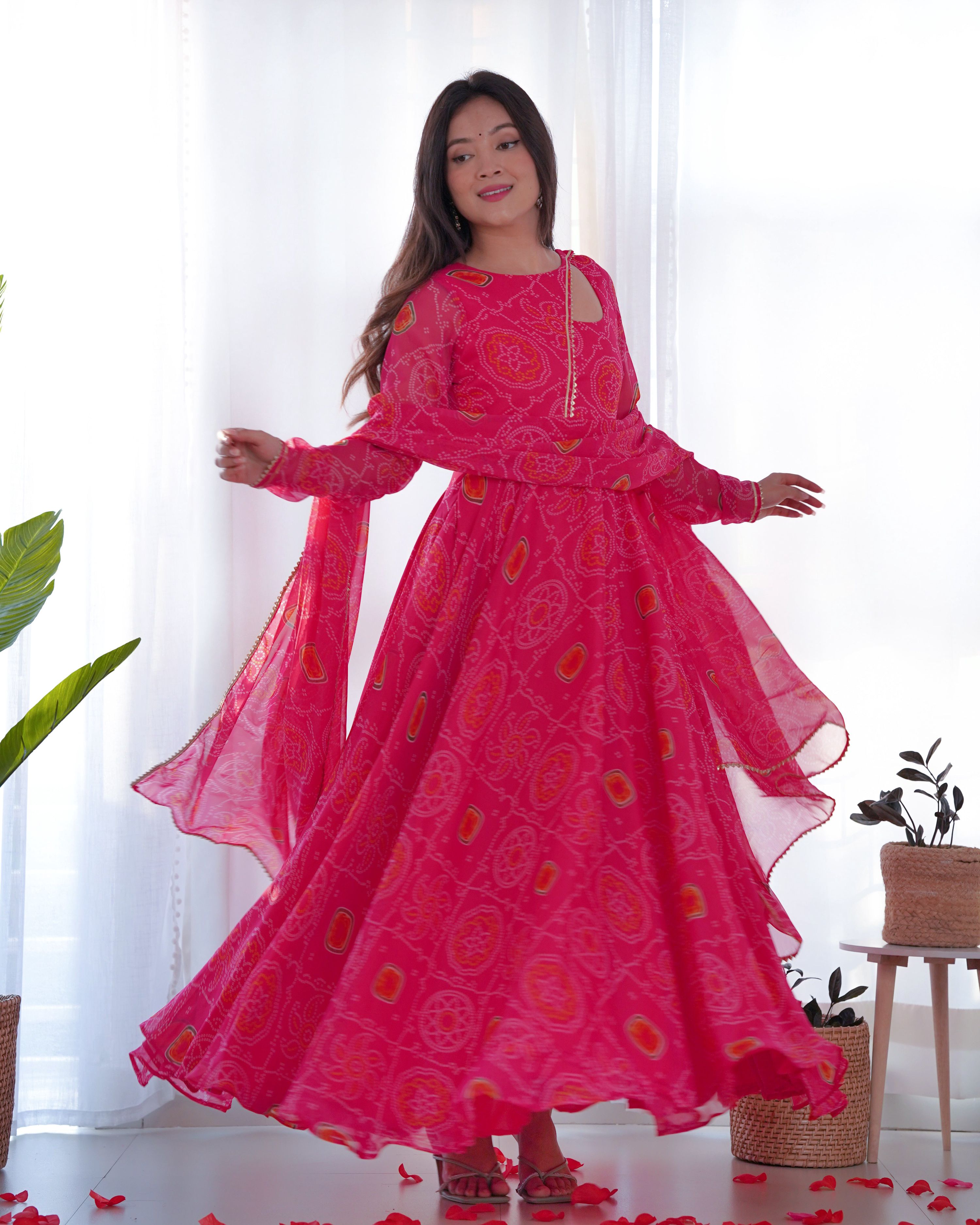 Teeya Creation Green Color Digital Print Soft Chiffon Anarkali With Dupatta