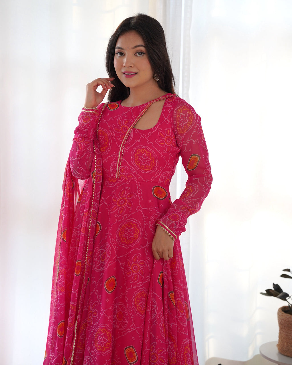 Teeya Creation Green Color Digital Print Soft Chiffon Anarkali With Dupatta