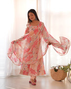 Teeya Creation Multicolor Digital Print Faux Georgette Anarkali With Pants And Dupatta
