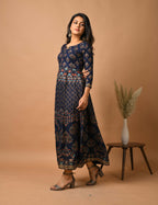 Kaajh Women's Blue Gold Print Anarkali kurta - Distacart