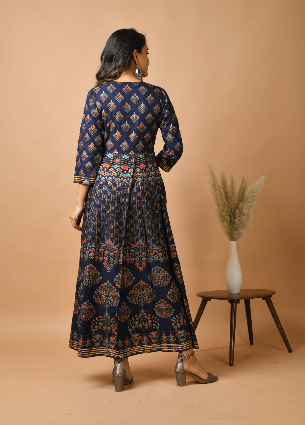 Kaajh Women's Blue Gold Print Anarkali kurta - Distacart