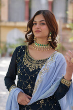Teeya Creation Blue Color Faux georgette Heavy Embroidery Work Fully Stitched Palazzo