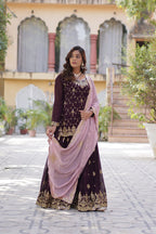 Teeya Creation Wine Color Faux georgette Heavy Embroidery Work Fully Stitched Palazzo