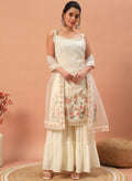 Teeya Creation Cream Color Faux georgette Heavy Embroidery Work Fully Stitched Sharara Set - Distacart