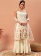Teeya Creation Cream Color Faux georgette Heavy Embroidery Work Fully Stitched Sharara Set - Distacart