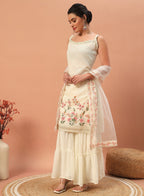 Teeya Creation Cream Color Faux georgette Heavy Embroidery Work Fully Stitched Sharara Set - Distacart