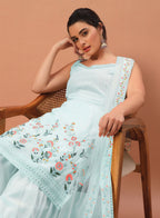 Teeya Creation Sky Color Faux georgette Heavy Embroidery Work Fully Stitched Sharara Set - Distacart