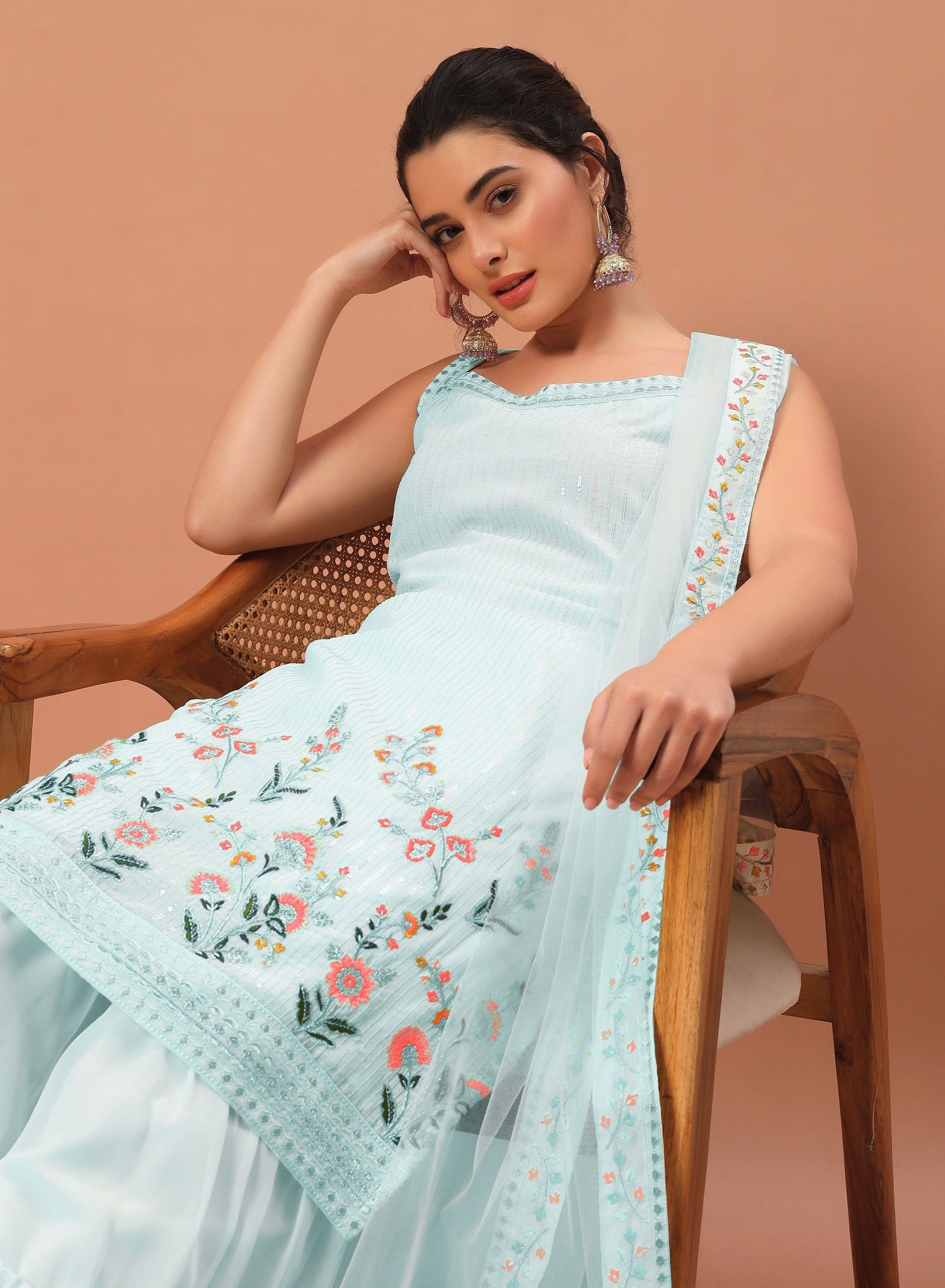 Teeya Creation Sky Color Faux georgette Heavy Embroidery Work Fully Stitched Sharara Set - Distacart