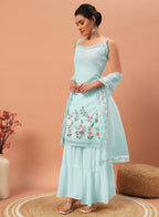 Teeya Creation Sky Color Faux georgette Heavy Embroidery Work Fully Stitched Sharara Set - Distacart