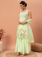 Teeya Creation Pista Color Faux georgette Heavy Embroidery Work Fully Stitched Sharara Set - Distacart
