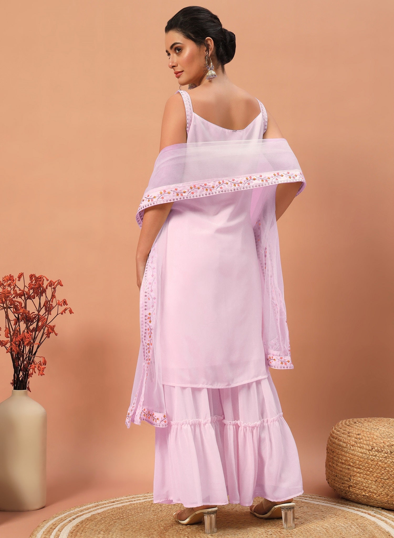 Teeya Creation Pink Color Faux georgette Heavy Embroidery Work Fully Stitched Sharara Set - Distacart