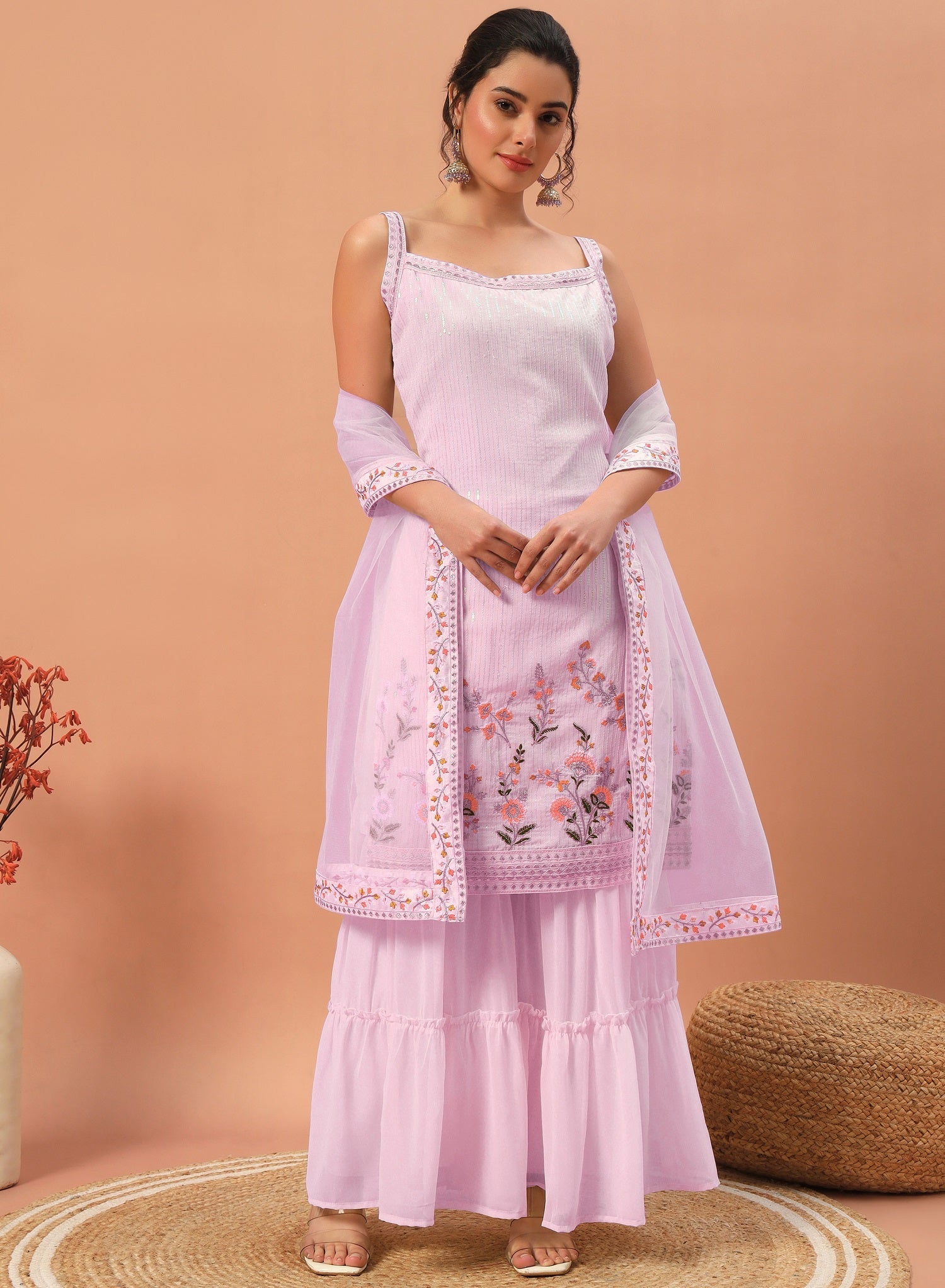 Teeya Creation Pink Color Faux georgette Heavy Embroidery Work Fully Stitched Sharara Set - Distacart