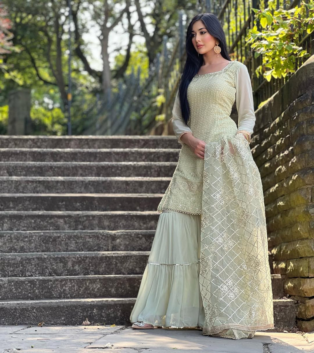 Teeya Creation Pista Colour Chinon Silk Heavy Embroidery Work Fully Stitched Salwar Suit - Distacart