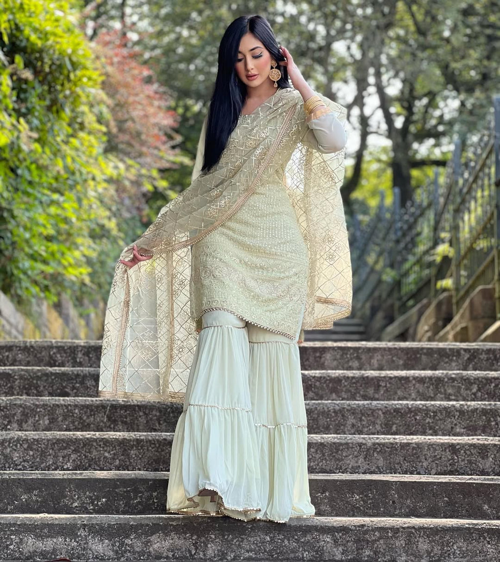 Teeya Creation Pista Colour Chinon Silk Heavy Embroidery Work Fully Stitched Salwar Suit - Distacart