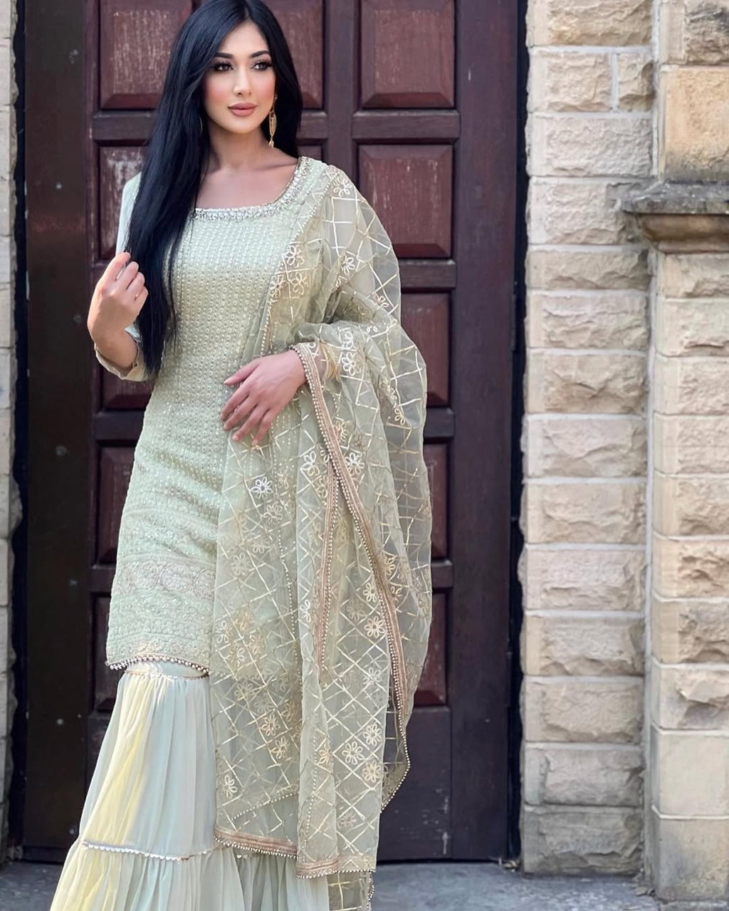 Teeya Creation Pista Colour Chinon Silk Heavy Embroidery Work Fully Stitched Salwar Suit - Distacart