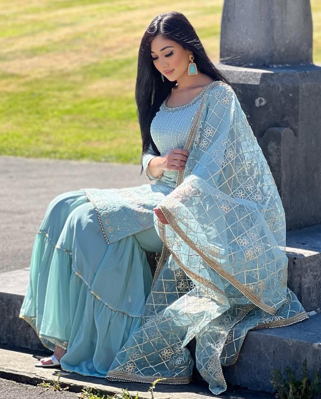 Teeya Creation Sky Colour Chinon Silk Heavy Embroidery Work Fully Stitched Salwar Suit - Distacart