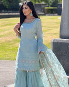 Teeya Creation Sky Colour Chinon Silk Heavy Embroidery Work Fully Stitched Salwar Suit - Distacart