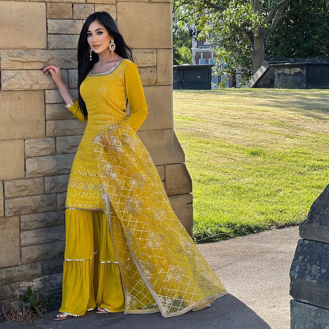 Teeya Creation Yellow Colour Chinon Silk Heavy Embroidery Work Fully Stitched Salwar Suit - Distacart