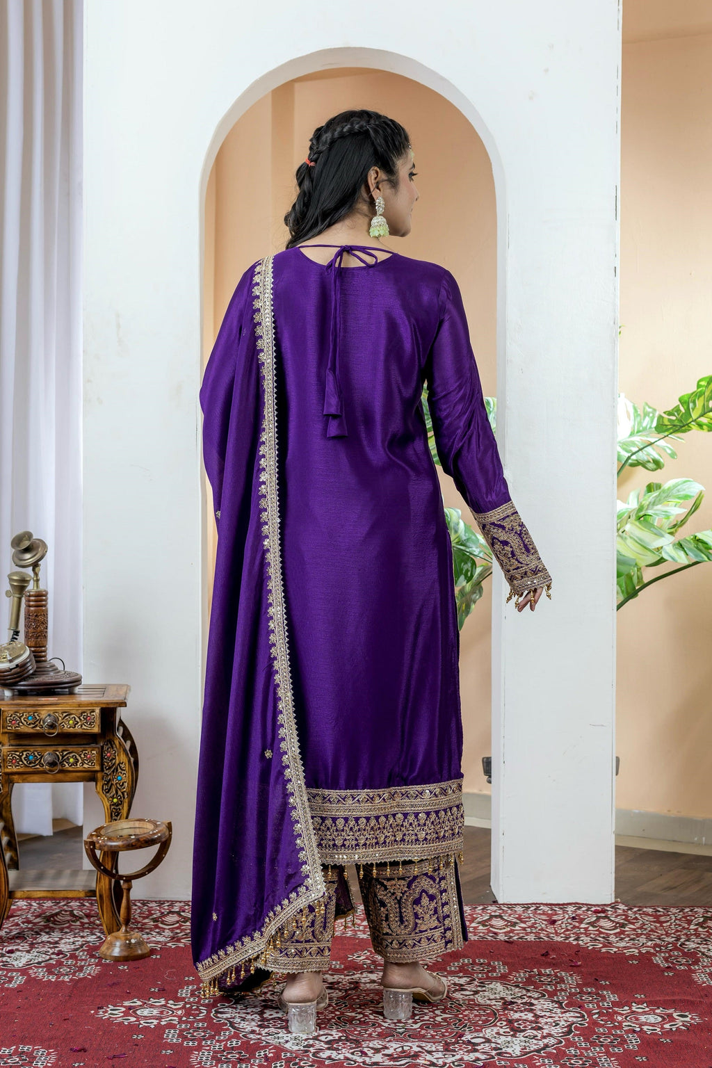 Teeya Creation Purple Color Chinon Silk Heavy Embroidery Work Fully Stitched Salwar Suit - Distacart