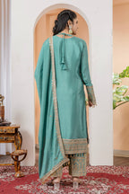 Teeya Creation Turquoise Color Chinon Silk Heavy Embroidery Work Fully Stitched Salwar Suit - Distacart