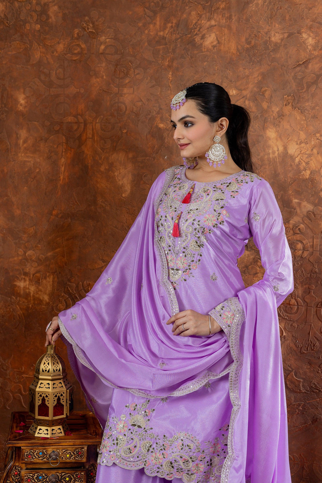 Teeya Creation Lavender Color Chinon Silk Heavy Embroidery Work Fully Stitched Salwar Suit - Distacart
