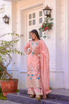 Teeya Creation Peach Color Chinon Silk Heavy Embroidery Work Fully Stitched Salwar Suit