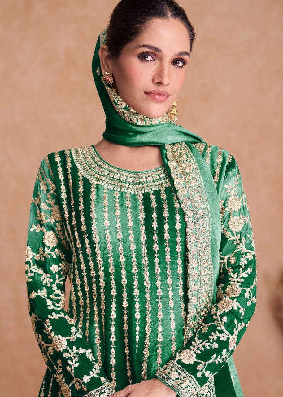 Teeya Creation Multi Colour Chinon Silk Heavy Embroidery Sequence Work Fully Stitched Salwar Suit