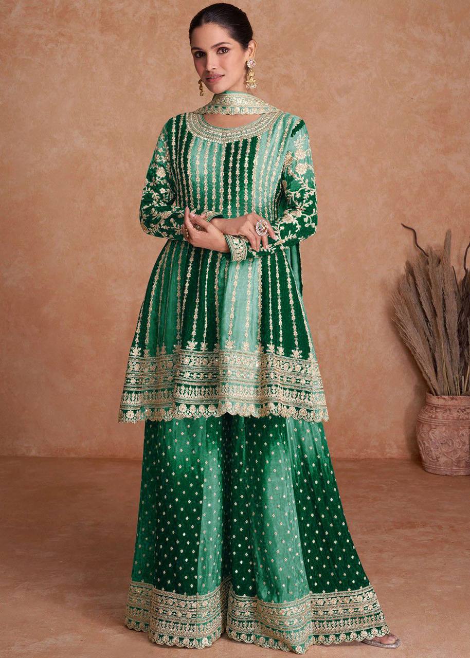 Teeya Creation Multi Colour Chinon Silk Heavy Embroidery Sequence Work Fully Stitched Salwar Suit