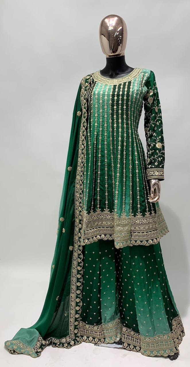 Teeya Creation Multi Colour Chinon Silk Heavy Embroidery Sequence Work Fully Stitched Salwar Suit