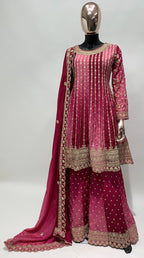 Teeya Creation Multi Colour Chinon Silk Heavy Embroidery Sequence Work Fully Stitched Salwar Suit