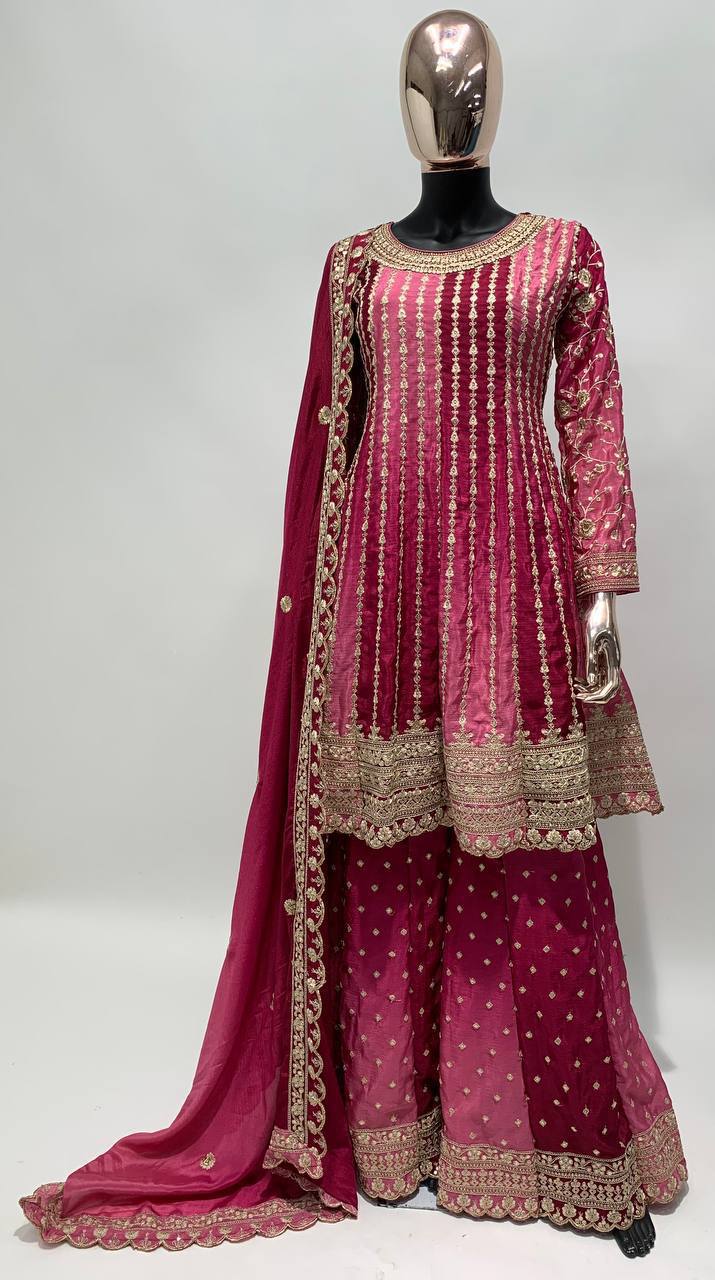 Teeya Creation Multi Colour Chinon Silk Heavy Embroidery Sequence Work Fully Stitched Salwar Suit