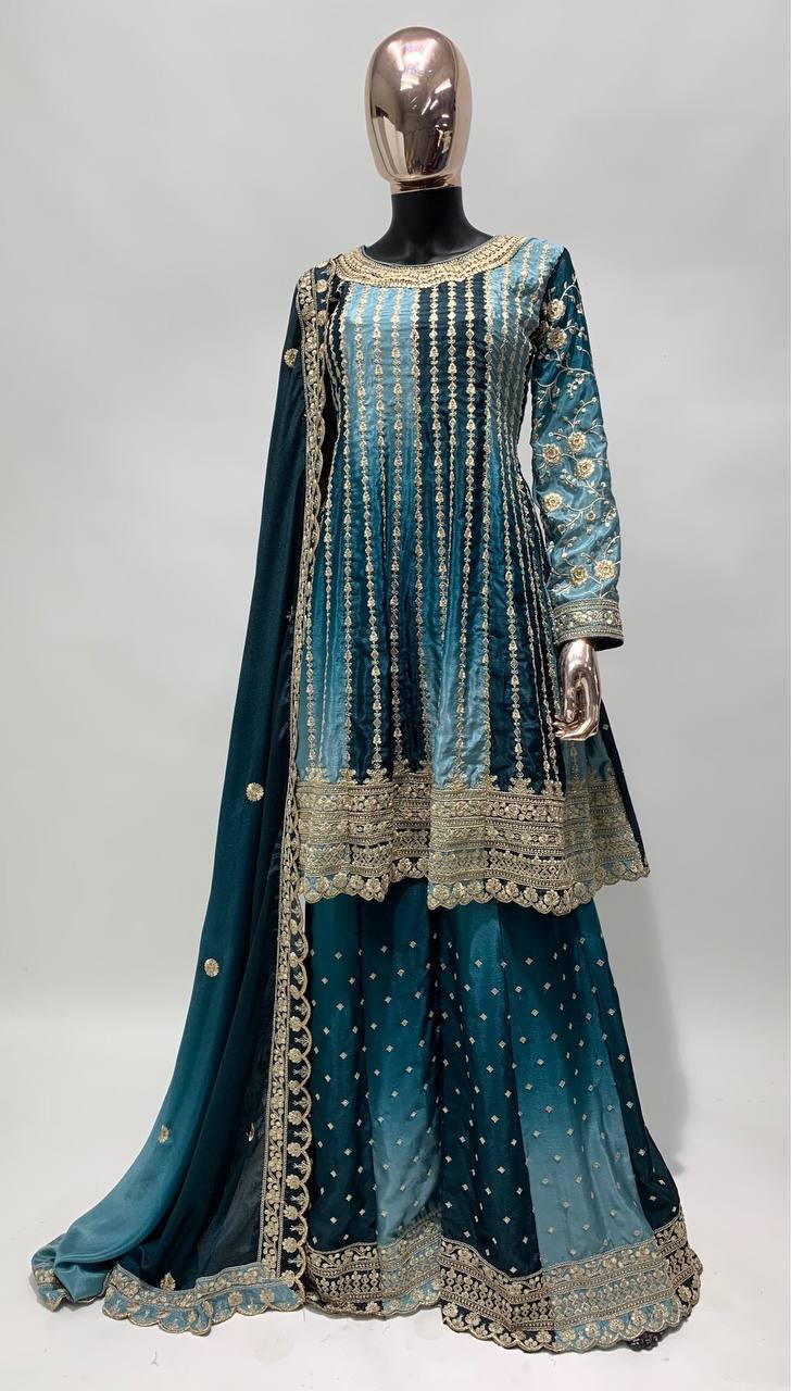 Teeya Creation Multi Colour Chinon Silk Heavy Embroidery Sequence Work Fully Stitched Salwar Suit