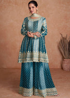 Teeya Creation Multi Colour Chinon Silk Heavy Embroidery Sequence Work Fully Stitched Salwar Suit