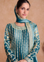 Teeya Creation Multi Colour Chinon Silk Heavy Embroidery Sequence Work Fully Stitched Salwar Suit