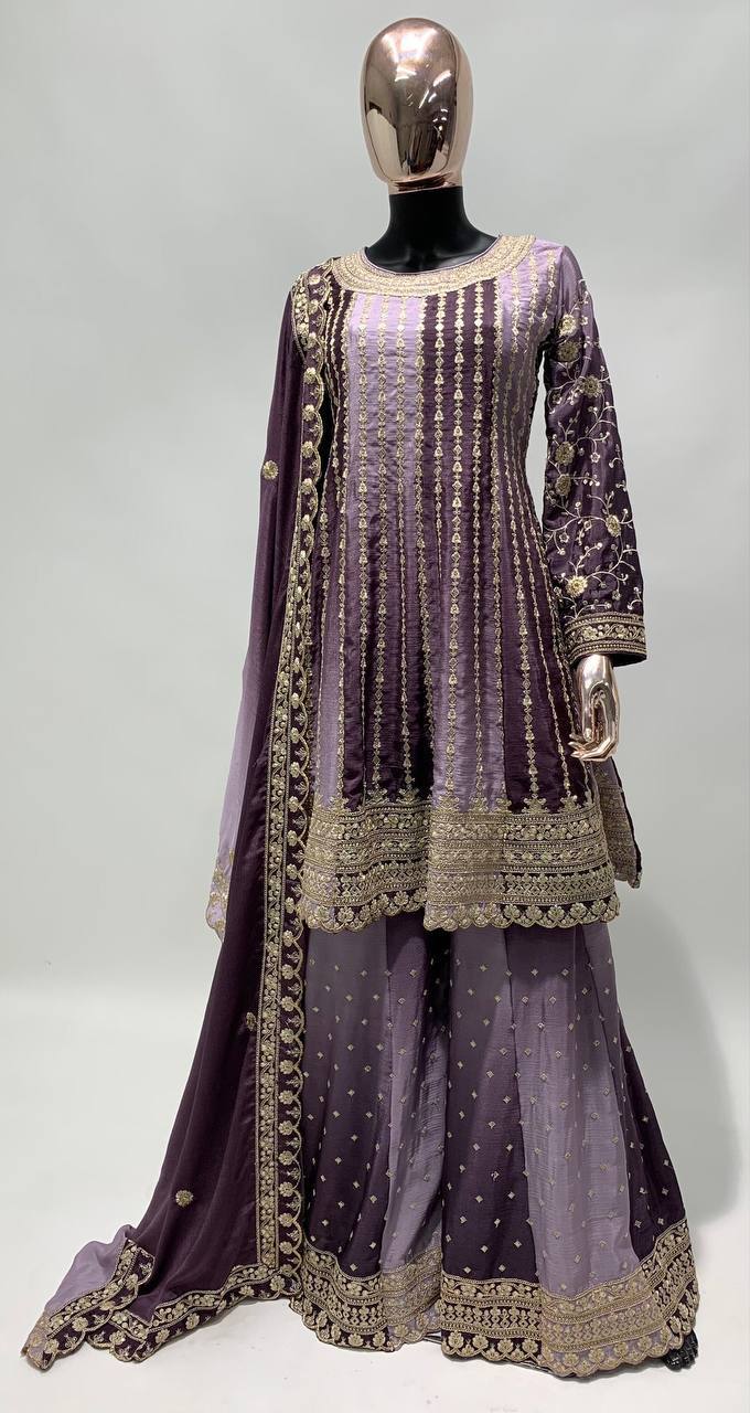 Teeya Creation Multi Colour Chinon Silk Heavy Embroidery Sequence Work Fully Stitched Salwar Suit