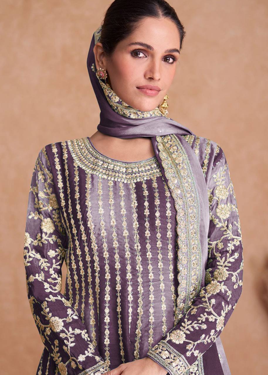 Teeya Creation Multi Colour Chinon Silk Heavy Embroidery Sequence Work Fully Stitched Salwar Suit