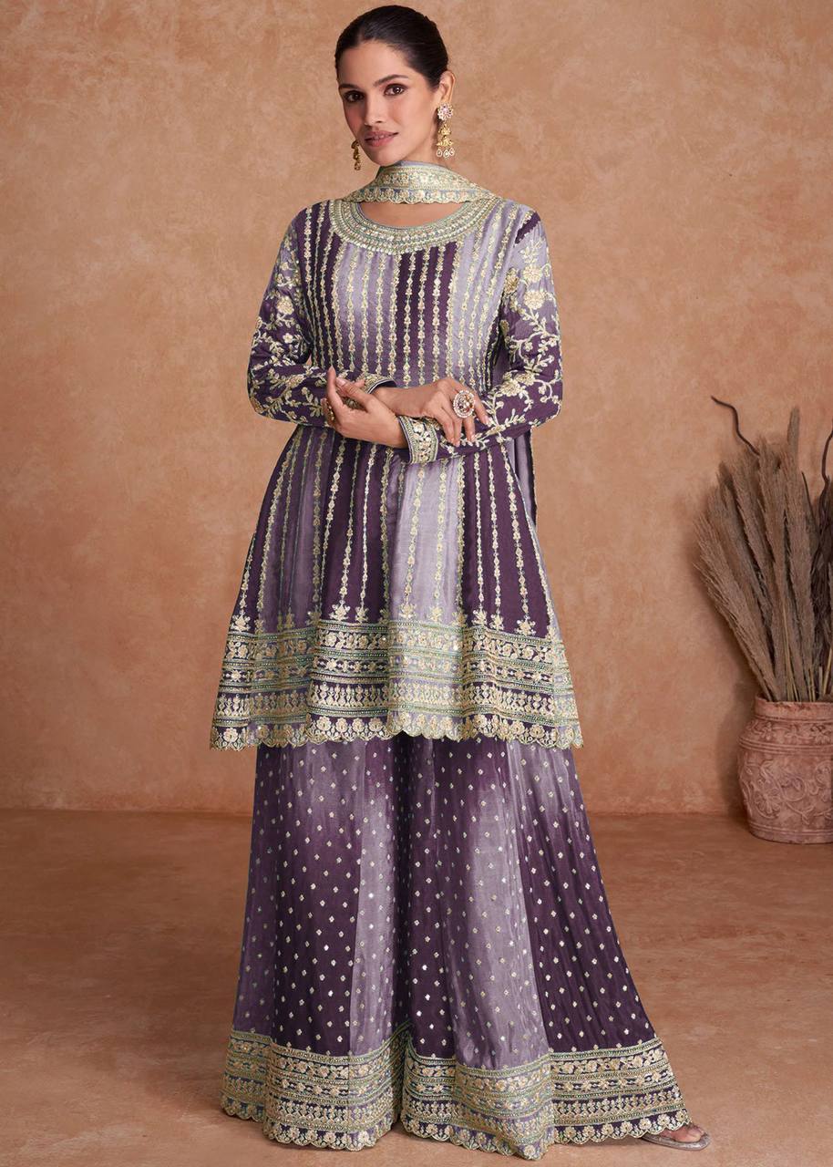 Teeya Creation Multi Colour Chinon Silk Heavy Embroidery Sequence Work Fully Stitched Salwar Suit