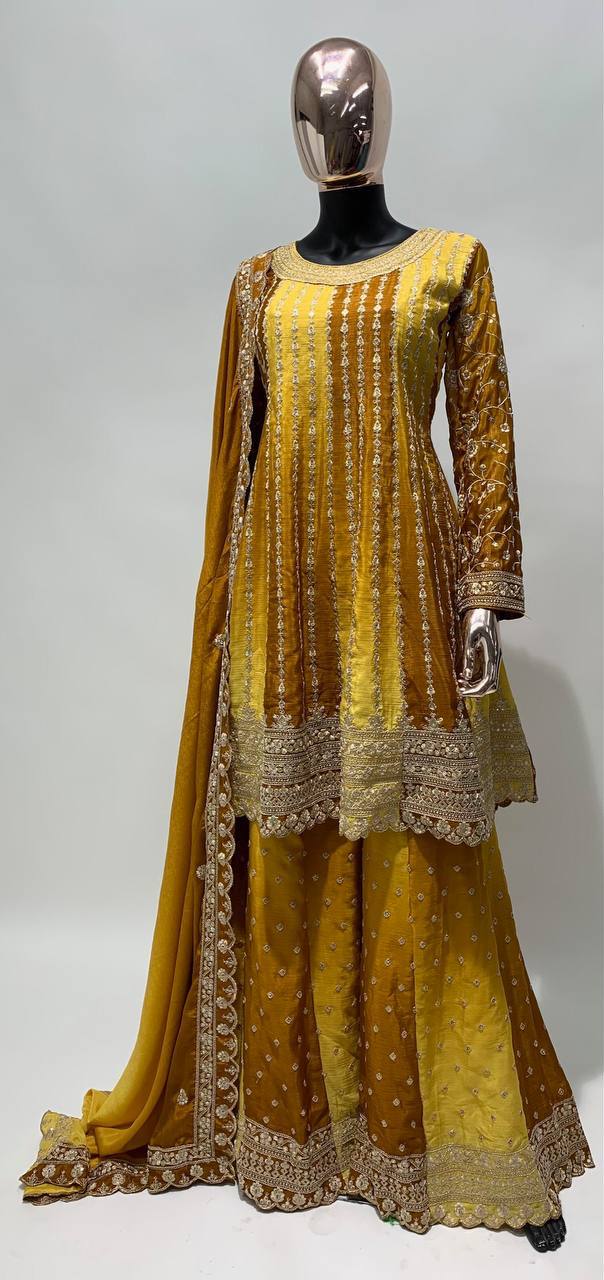 Teeya Creation Multi Colour Chinon Silk Heavy Embroidery Sequence Work Fully Stitched Salwar Suit