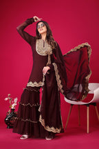Teeya Creation Maroon Colour Faux Georgette Heavy Embroidery Work Fully Stitched Palazzo pair - Distacart